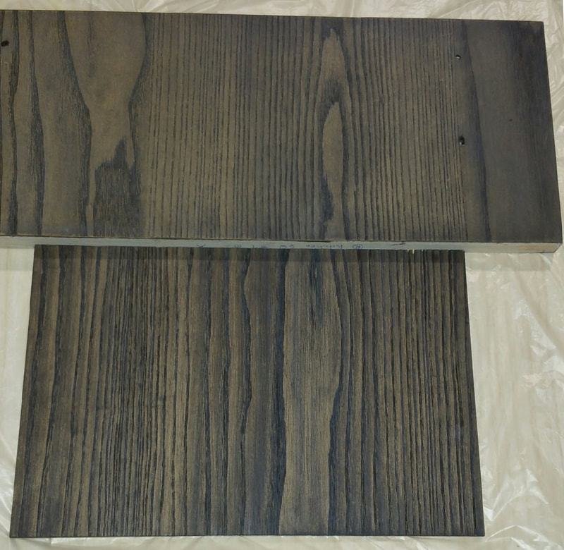 Black WOCA on Ash cabinetry for a distressed driftwood finish.