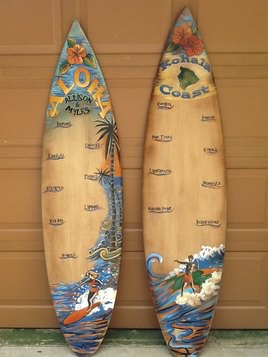 Deborah Thompson creates one-of-a-kind custom painted decorative surfboards.