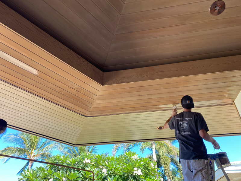 Thompson Art Studios gives new life to wood ceiling and soffit of this indoor-outdoor luxury living space. 
